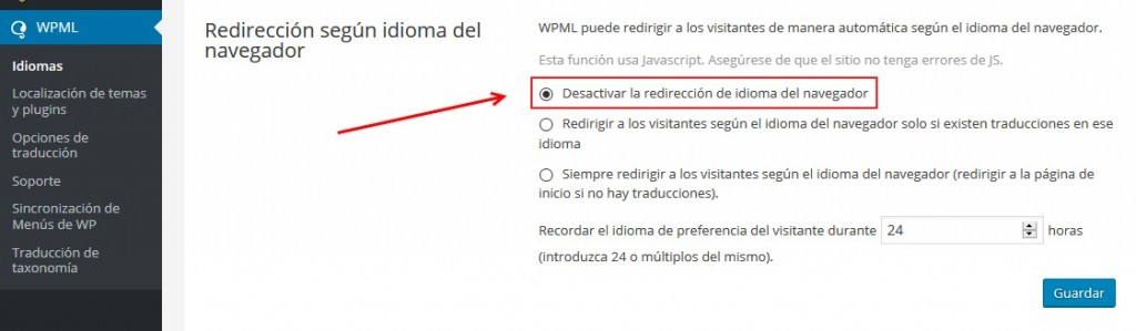 WMPL redireccion idioma de navegador