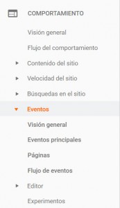 Sección Eventos Google Analytics