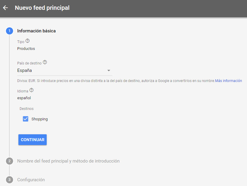 Introducir datos del feed de google merchant