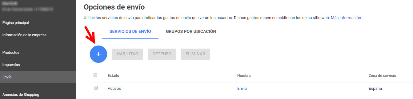 Métodos de envío google merchant