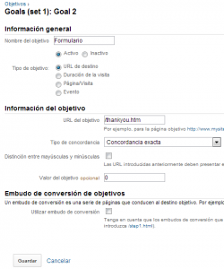 configuracion objetivos analytics