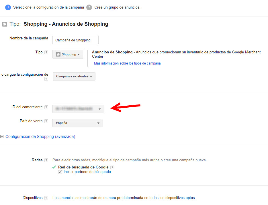 Crear anuncio de google shopping