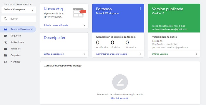 Escritorio de Google Tag Manager