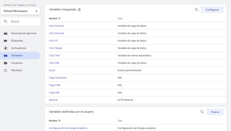 variables en Tag Manager